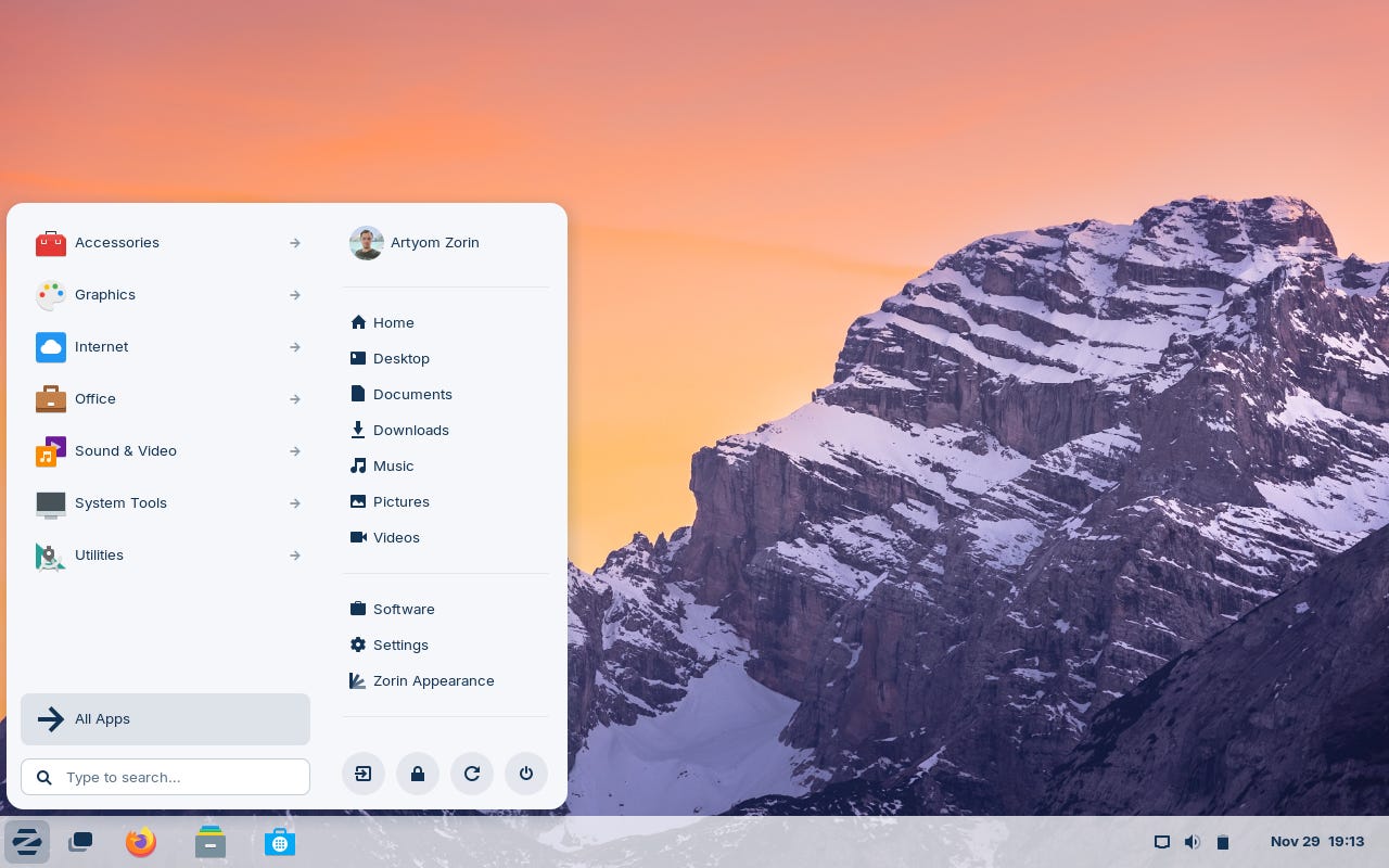 The Zorin OS Desktop
